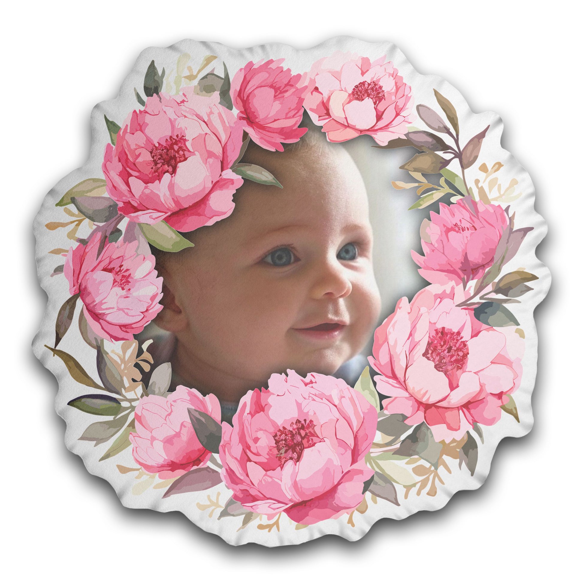 Peony Floral Wreath Custom Pillow